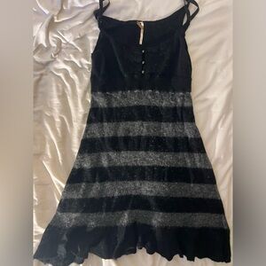 Free People Striped Mini Dress in Black and Gray